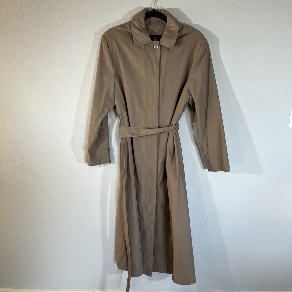 London Fog Trench Coat Women's 6 REG Khaki Tan Hooded Long Classic